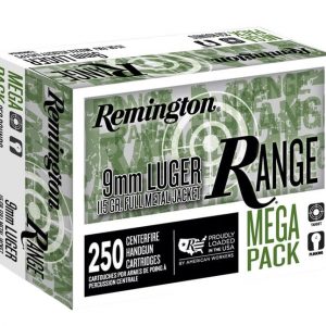 Remington Ammunition Range Ammo Brass 9mm 250-Round 115 Grain FMJ