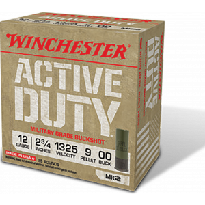 Winchester Ammo Active Duty Buckshot 12 Guage 2.75" Chamber 00BUCK 4oz 25 Rounds