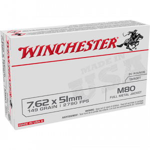 Winchester USA Brass 7.62 X 51 / .308 Win 149-Grain 20-Rounds FMJ